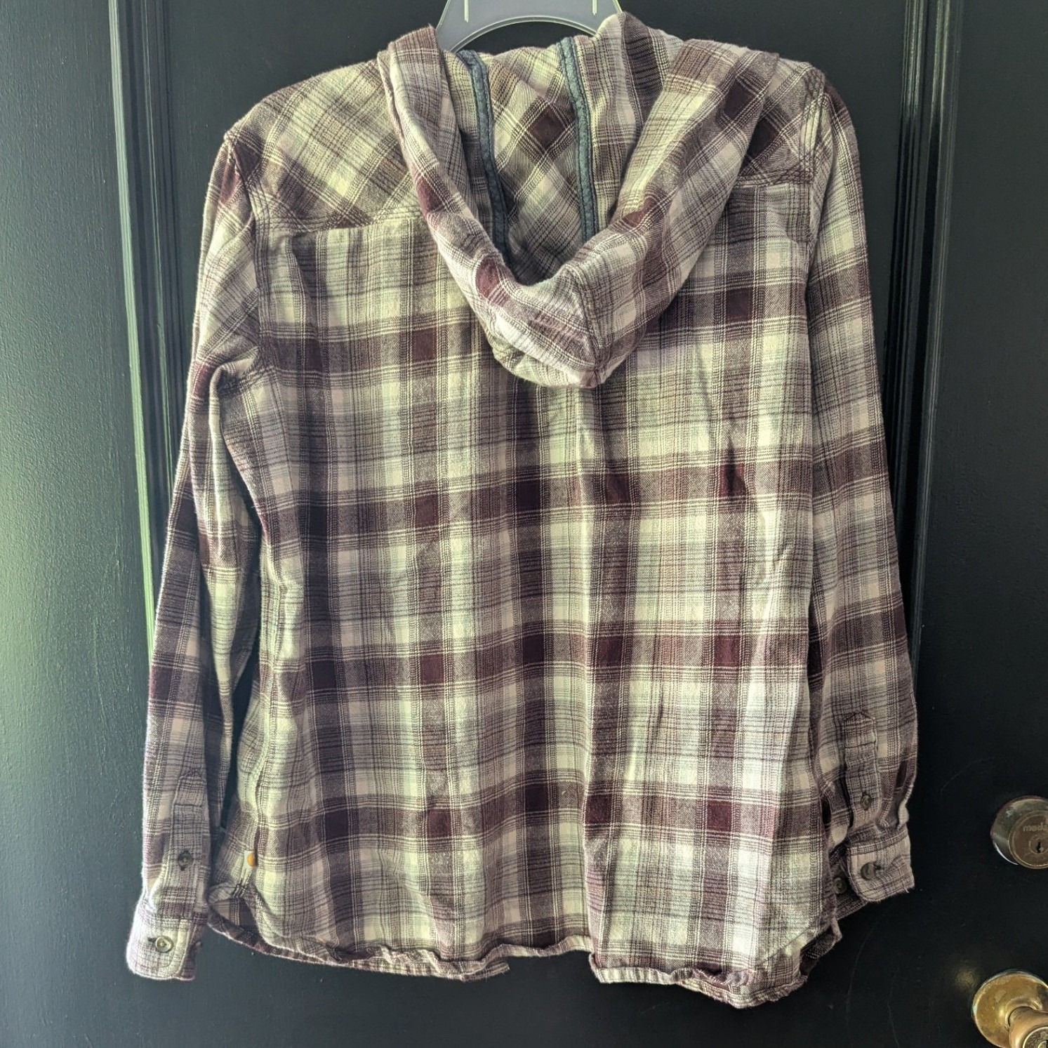 Carhartt Hooded Shirt Burgundy Plaid Button Up Womens L 12/14 Cabincore Casual — image 2 of 7